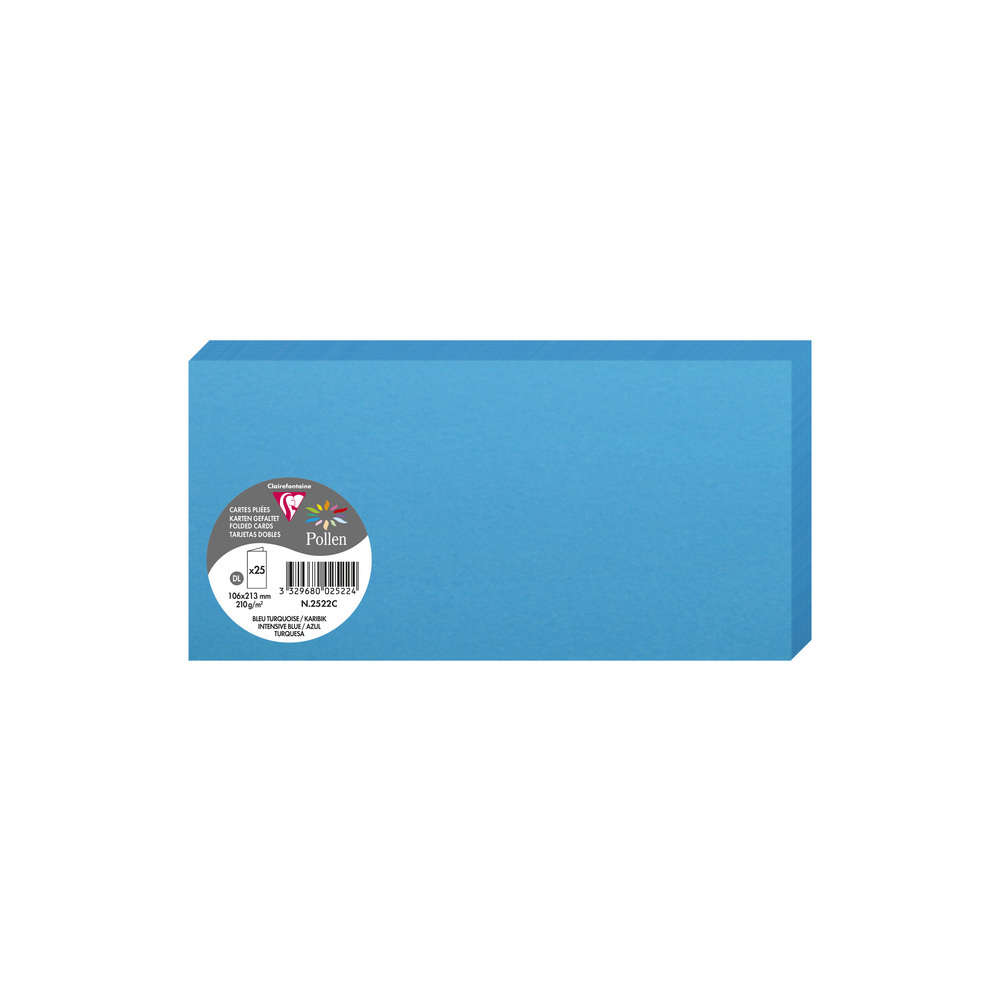 CLAIREFONTAINE Cartões duplos Pollen DL Azul turquesa 25 peças