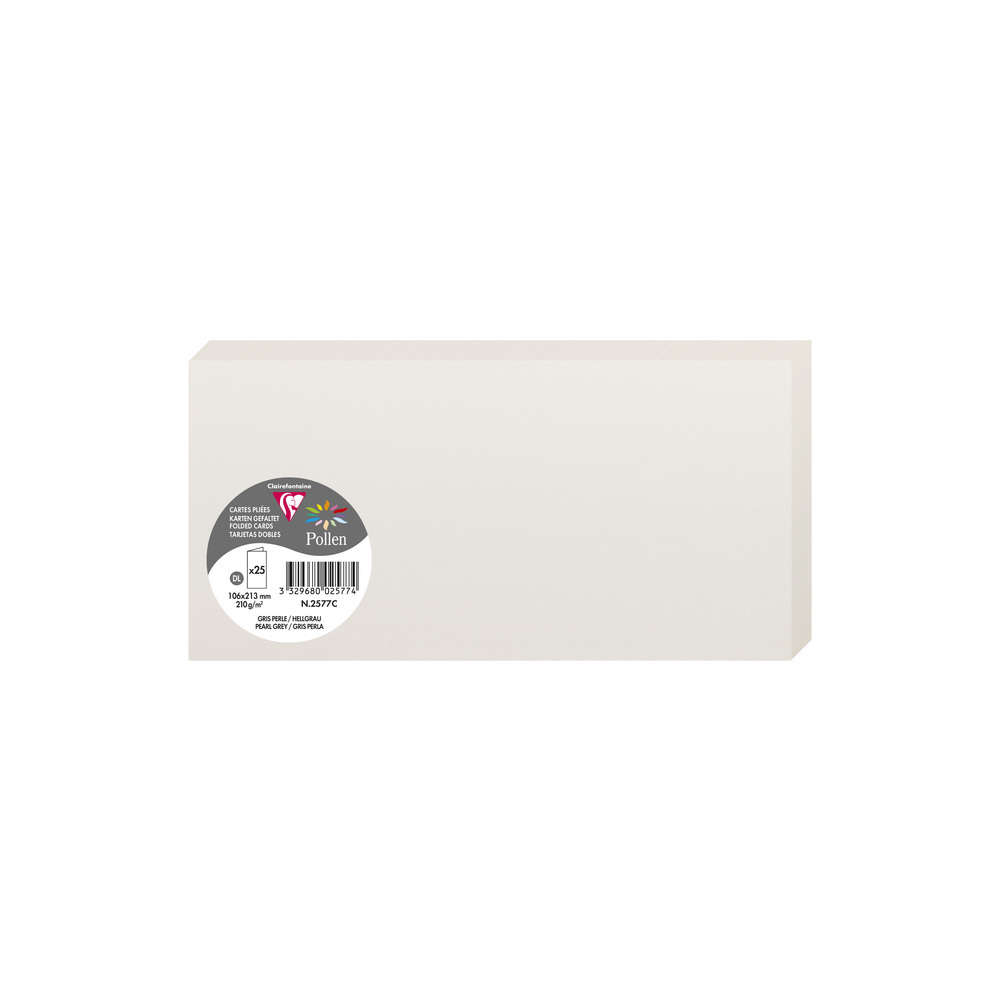 CLAIREFONTAINE Tarjetas dobles Pollen DL Gris perla 25 piezas