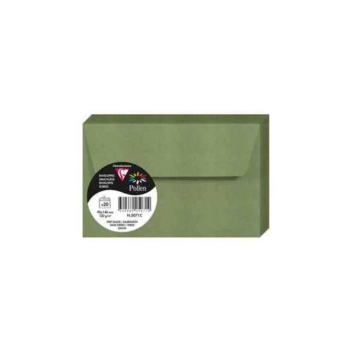 [3329680050714] CLAIREFONTAINE Pollen Sage Green Envelopes 90x140mm 20 Units