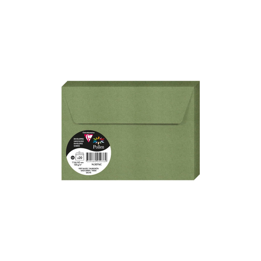 [3329680050769] CLAIREFONTAINE Pollen Sage Green C6 Envelopes 114x162mm 20 Units