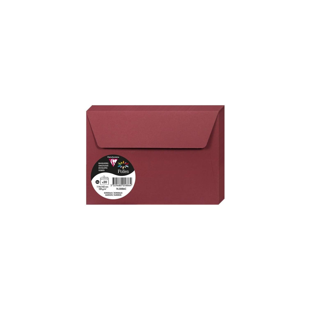 CLAIREFONTAINE Pollen Envelopes Bordeaux C6 Size 114x162mm 20 Units