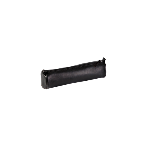 [3329680083200] CLAIREFONTAINE Round Lambskin Leather Pencil Case 5.5 X 22cm Black