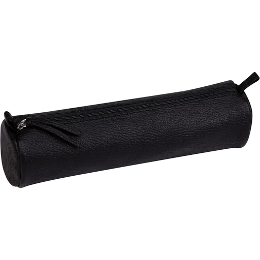 [3329680083255] CLAIREFONTAINE Round Pencil Case Aged Black Leather 5.5x22cm