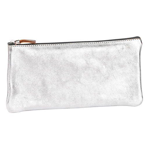 [3329680087017] CLAIREFONTAINE Cuirisé Flat Pencil Case 11x22cm Silver