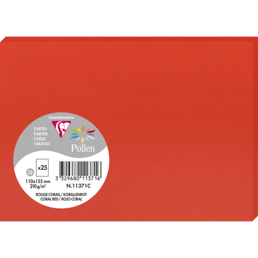 [3329680113716] CLAIREFONTAINE Cartões Pollen Vermelho Coral 110x155mm 25 unidades