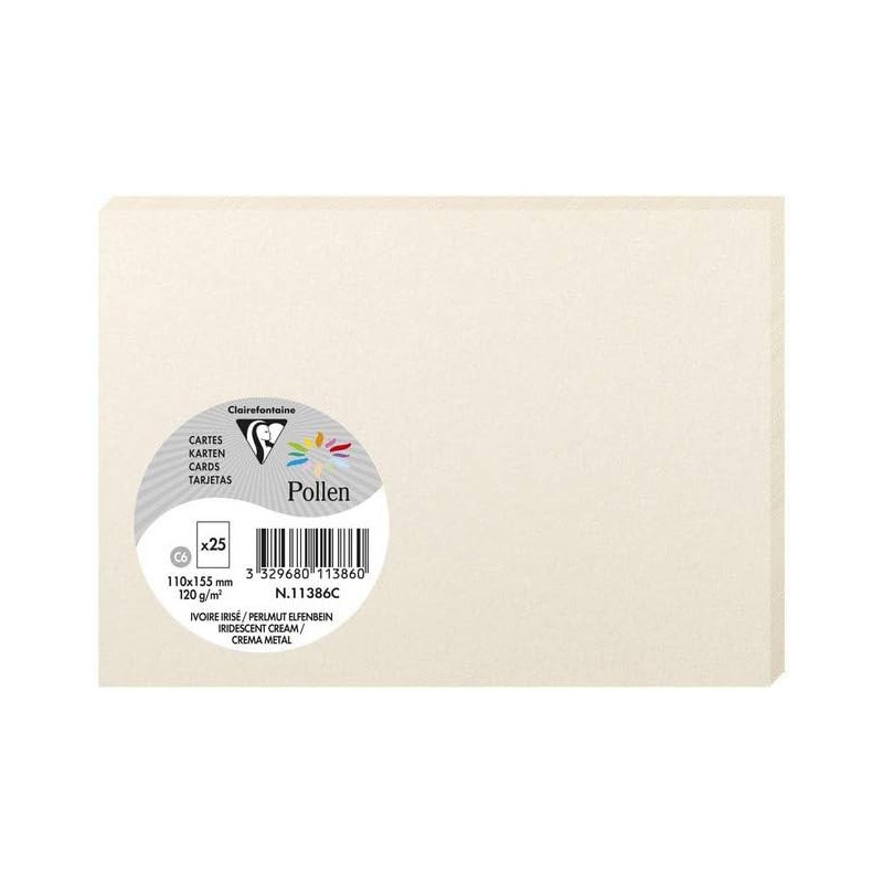 CLAIREFONTAINE Cartões Pollen Marfim Irisado Formato C6 110x155mm 25 unidades