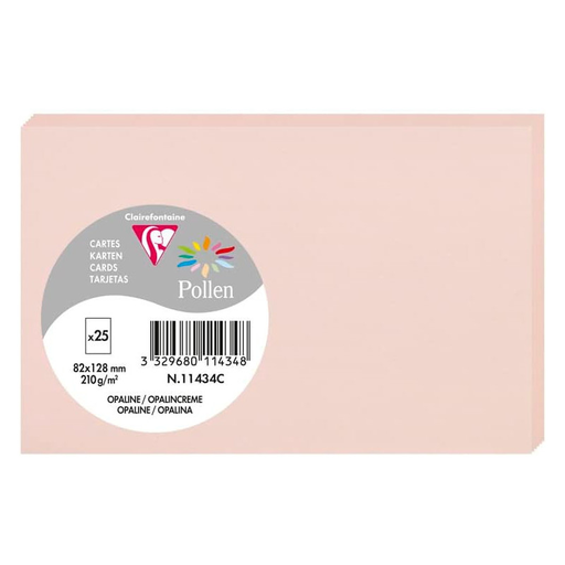 [3329680114348] CLAIREFONTAINE Cartes Pollen Opaline 8,2x12,8cm 210g 25 unités