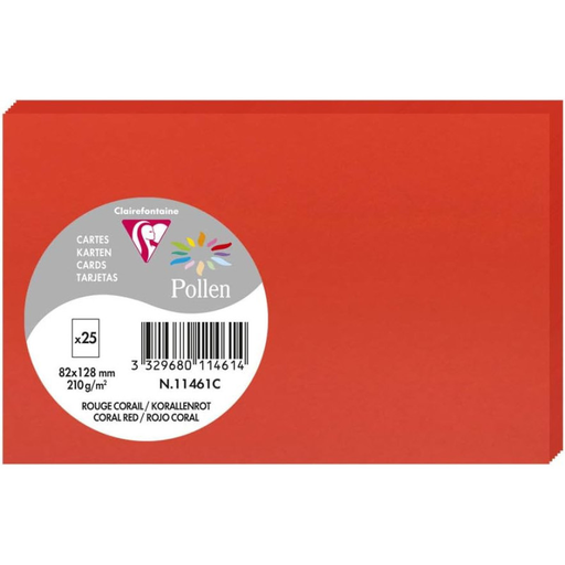 [3329680114614] CLAIREFONTAINE Cartões Pollen Vermelho coral 8,2x12,8cm 25 unidades 210g