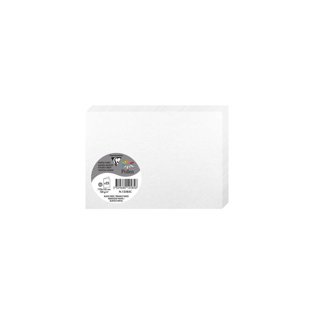 CLAIREFONTAINE Cartes doubles Pollen C6 Blanc irisé 25 pièces