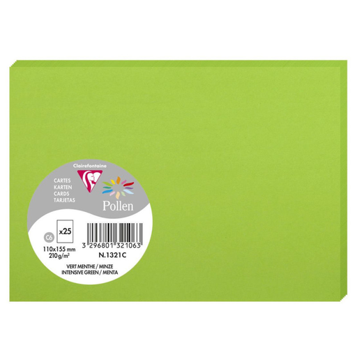 [3329680132106] CLAIREFONTAINE Cartões Pollen Verde menta 110x155mm 25 unidades