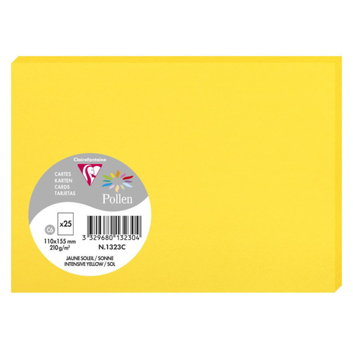 [3329680132304] CLAIREFONTAINE Cartões Pollen Amarelo Sol 110x155mm 25 unidades