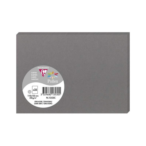 [3329680135305] CLAIREFONTAINE Cartões Pollen Cinza aço 110x155mm 25 unidades