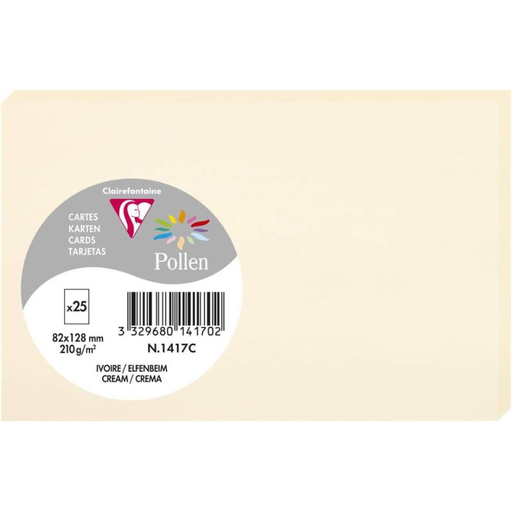 [3329680141702] CLAIREFONTAINE Cartes Pollen Ivoire 8,2x12,8cm 210g 25 unités