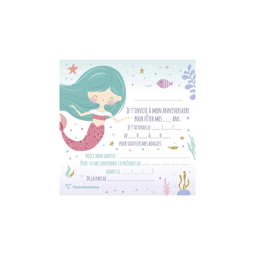 [3329680200317] CLAIREFONTAINE Cartons d'invitation et enveloppes anniversaire enfant sirène