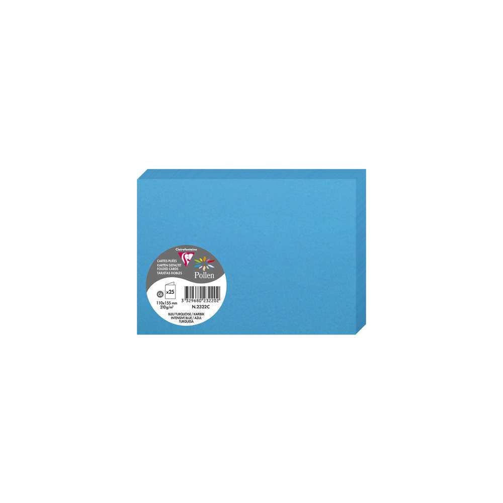 CLAIREFONTAINE Cartes doubles Pollen C6 Bleu turquoise 25 pièces