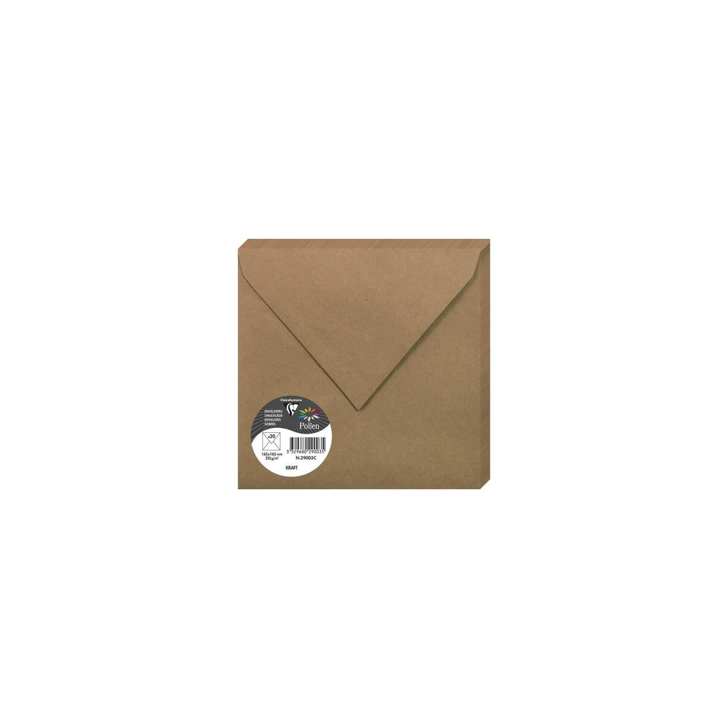 CLAIREFONTAINE Enveloppes Pollen Carré 165x165mm Marron Kraft 20 Unités