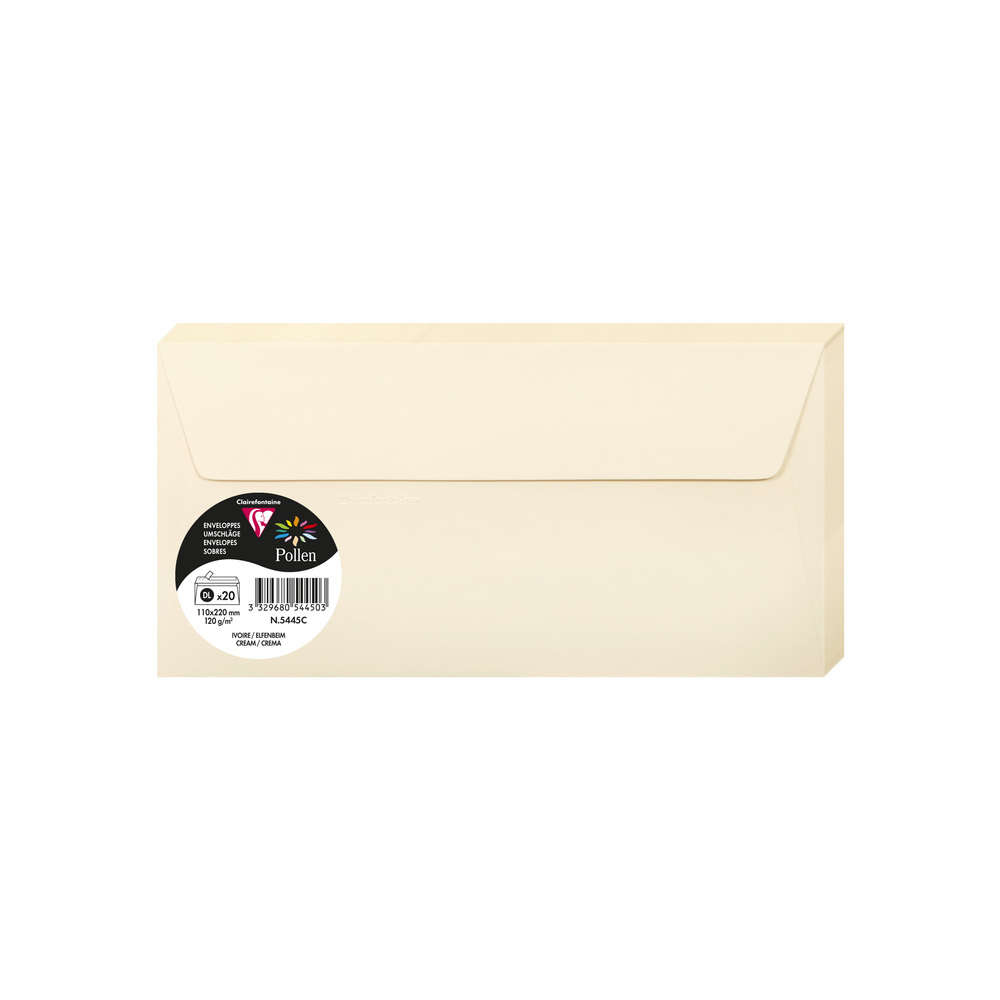 CLAIREFONTAINE Sobres Pollen DL Marfil 20 piezas