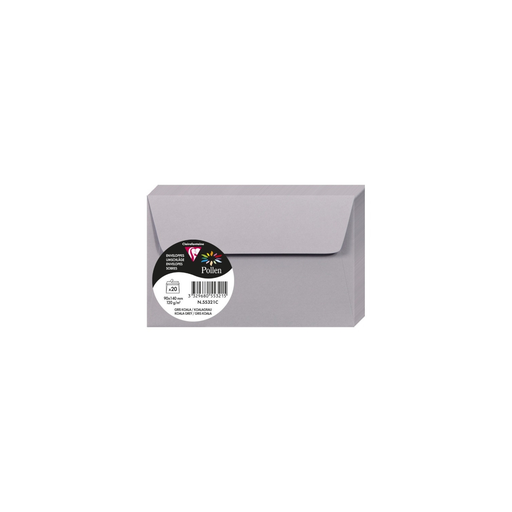 [3329680553215] CLAIREFONTAINE Sobres Pollen Gris Koala 90x140mm 20 Unidades