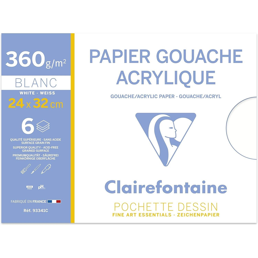 CLAIREFONTAINE Carpeta Gouache & Acrylique 24x32 6 hojas 360 g