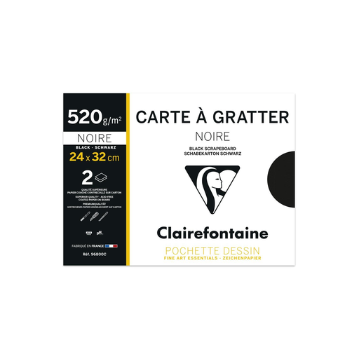 [3329680968002] CLAIREFONTAINE Carpeta 2 Hojas Cartulina para Rascar Negro 24x32cm 520 g