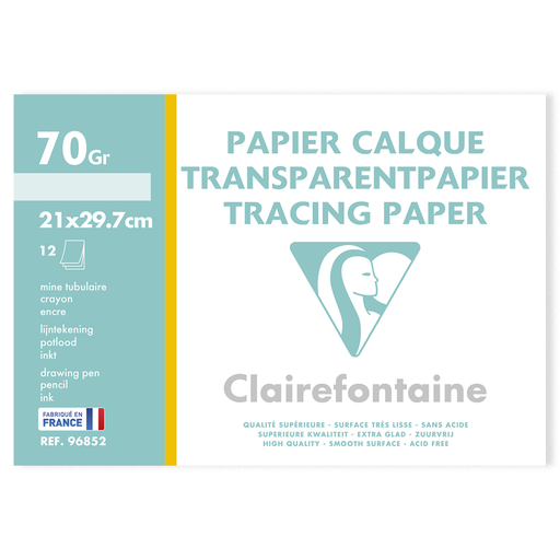 [3329680968521] CLAIREFONTAINE Papel Vegetal A4 Dibujo 12 Hojas 70 g