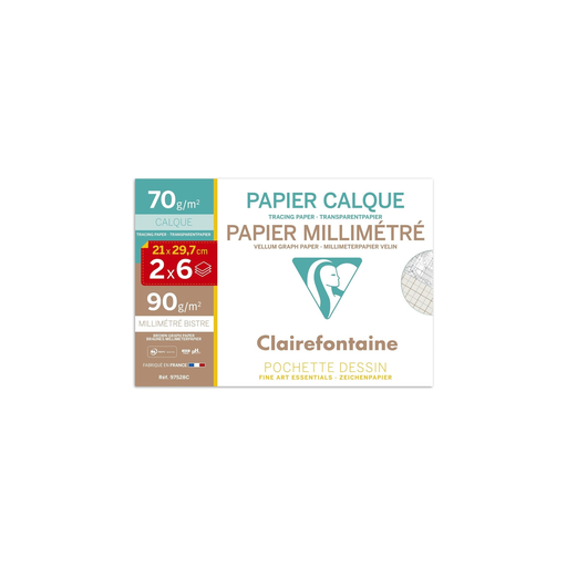 [3329680975284] CLAIREFONTAINE Carpeta Papel Milimetrado + Papel Vegetal A4 12 Hojas