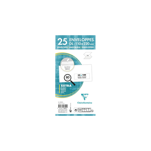 [3329681062501] CLAIREFONTAINE DL Envelopes 110x220mm Self-Adhesive with Window 25