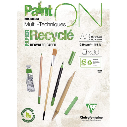 [3329689757423] CLAIREFONTAINE Bloc dessin A3 Paint On papier blanc 100% recyclé