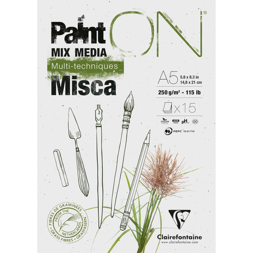 [3329689761208] CLAIREFONTAINE Multi-techniques Drawing Pad A5 Paint On Misca 250 g