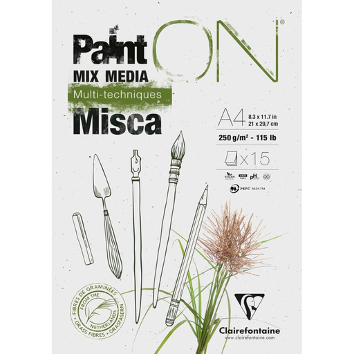 [3329689761215] CLAIREFONTAINE Multi-techniques Drawing Pad Paint On Misca A4 250 g