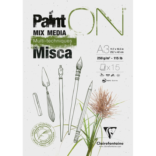 [3329689761222] CLAIREFONTAINE Bloc Dessin Multi-techniques A3 Paint On Misca 250 g
