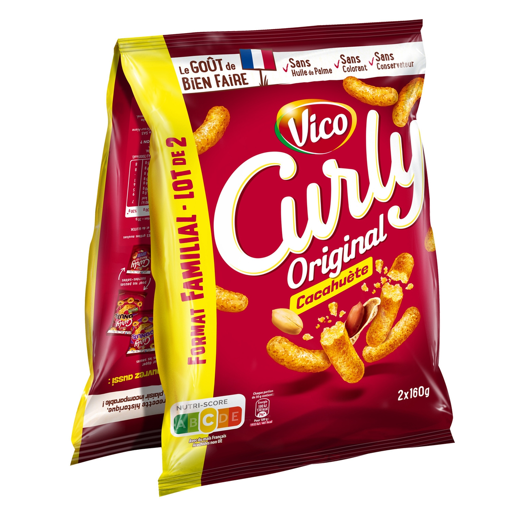 CURLY Original savory snacks 2 bags of 160 g