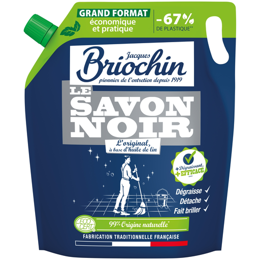 [3383482294066] JACQUES BRIOCHIN Gel Nettoyant Sols Noir Huile de Lin Chlorophylle 1 L