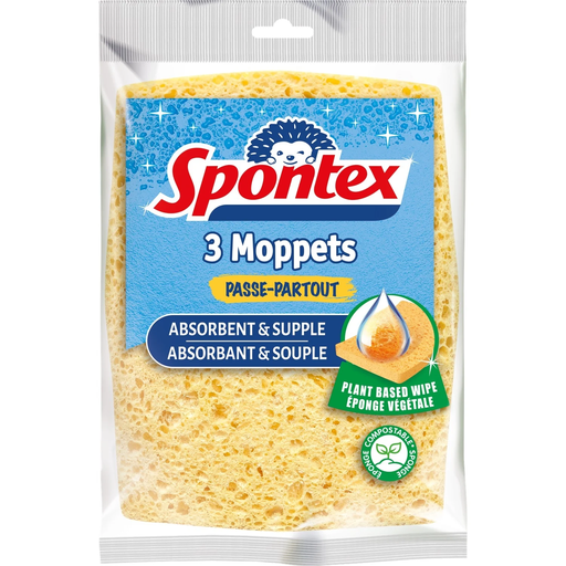 [3384120005075] SPONTEX Esponjas Vegetais Passe-Partout Absorventes e Flexíveis pacote de 3 unidades