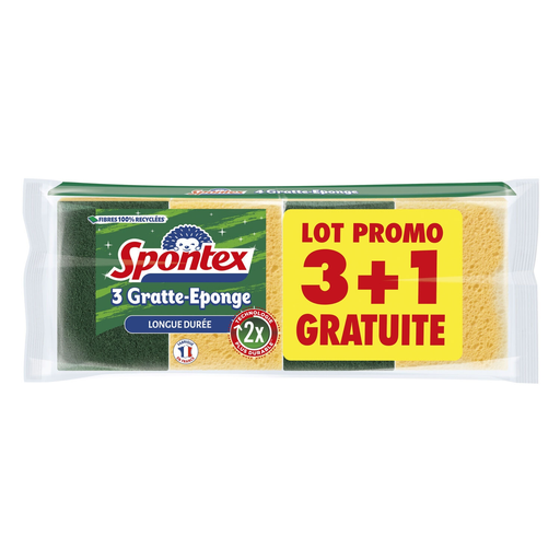 [3384126005376] SPONTEX Long-Lasting Scouring Sponge, pack of 4 sponges
