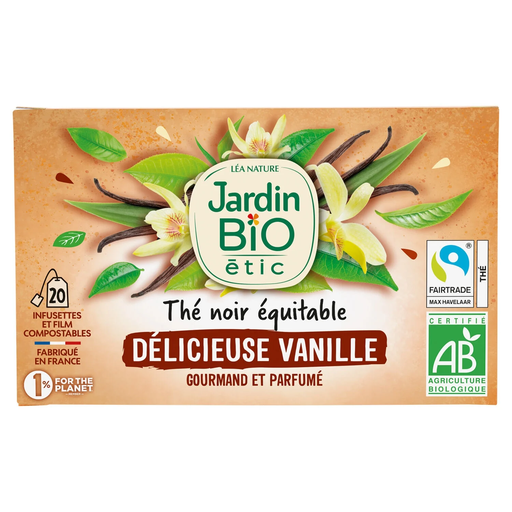 [3456300015201] JARDIN BIO ETIC Thé noir Bio Délicieuse vanille 20 sachets 28 g