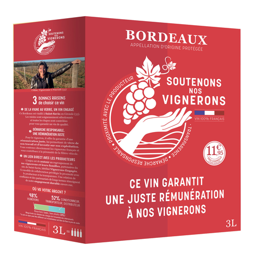[3500610174827] SOUTENONS NOS VIGNERONS Bordeaux AOP Tinto Bag in Box 3 L