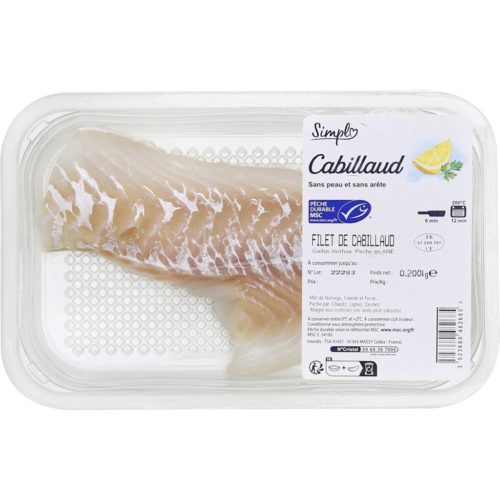 SIMPL Cod Fillet Skinless and Boneless 200 g