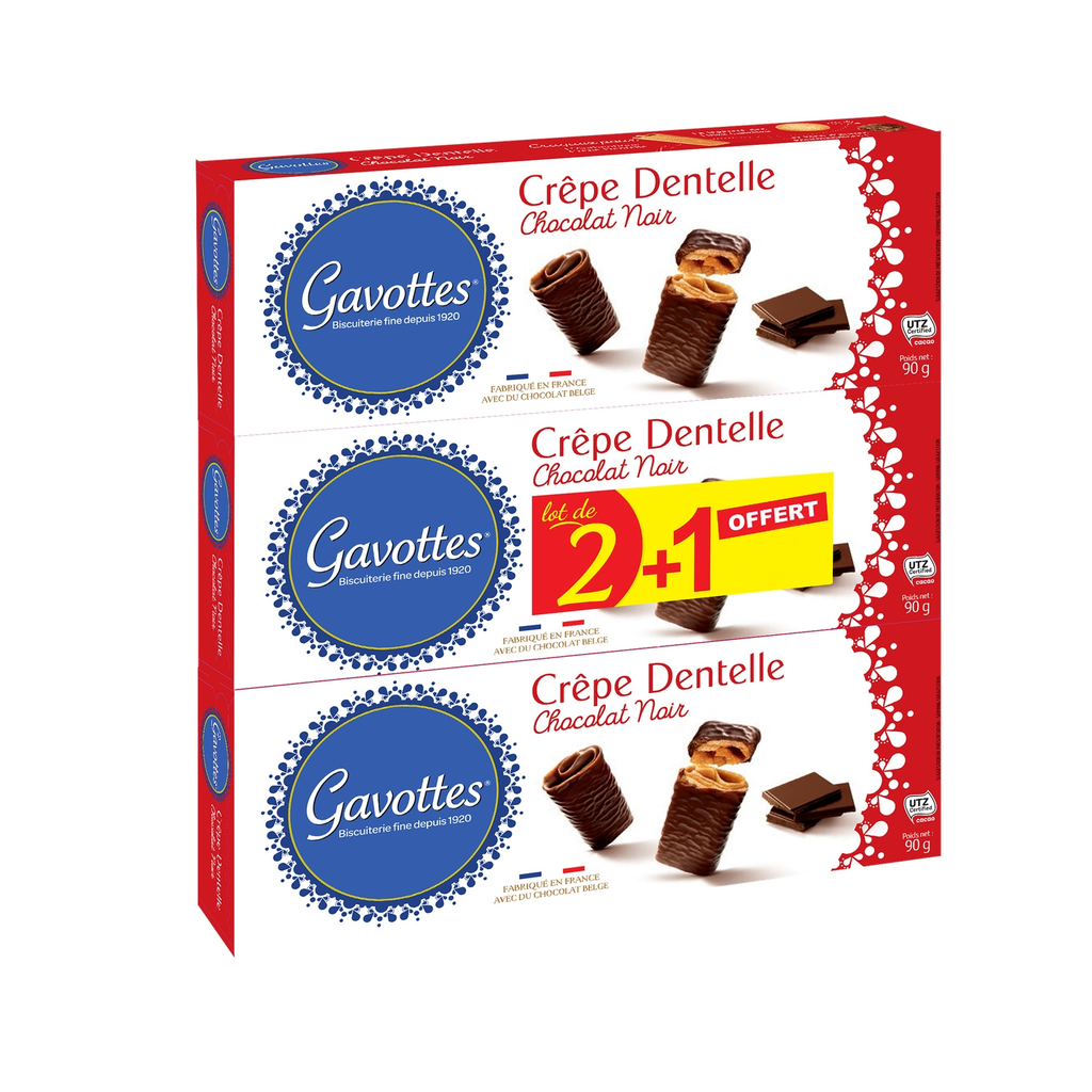 GAVOTTES Crêpes dentelle chocolat noir lot 2+1 270g