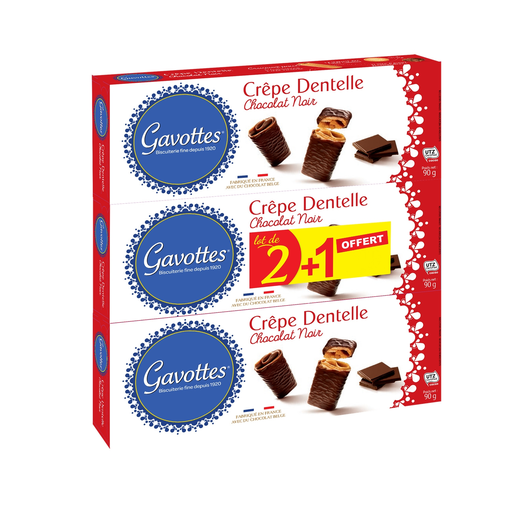 [3535800004493] GAVOTTES Dark chocolate lace crepes 2+1 pack 270g