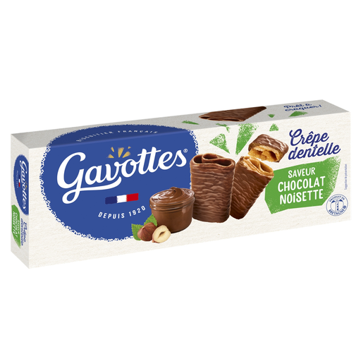 [3535800015109] GAVOTTES Crêpes dentelle enrobées de chocolat au lait et saveur noisette 90 g