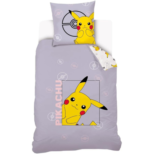 [3553561049263] POKÉMON Children's Cotton Bedding Set Pikachu Mauve 140x200cm