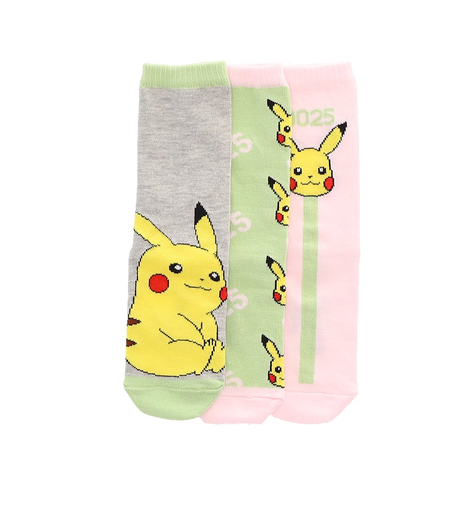 [3553561074302] POKÉMON 3 calcetines media caña niña Pikachu NINTENDO Rosa/Verde Algodón