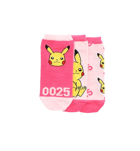 [3553561074401] POKÉMON 3 meias ultracurtas menina Pikachu NINTENDO Fúcsia/Rosa Algodão