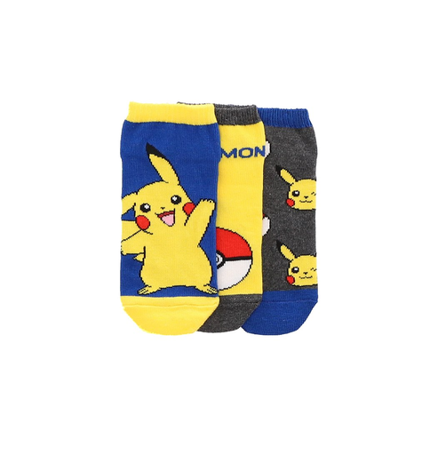 [3553561074852] POKÉMON 3 chaussettes ultracourtes garçon Pikachu NINTENDO Jaune/Bleu Coton