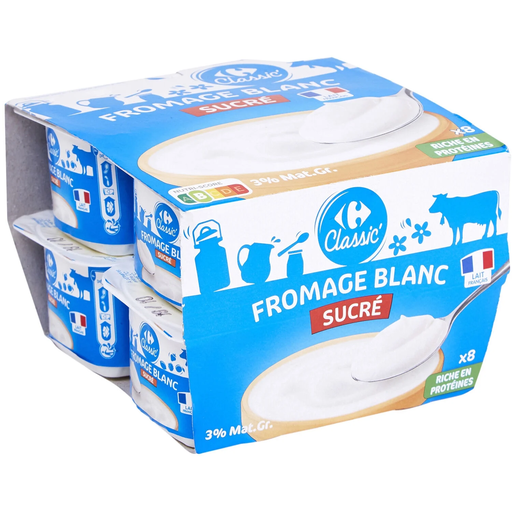 [3560070571666] CARREFOUR CLASSIC Sweetened White Cheese 3% Fat 8x100g