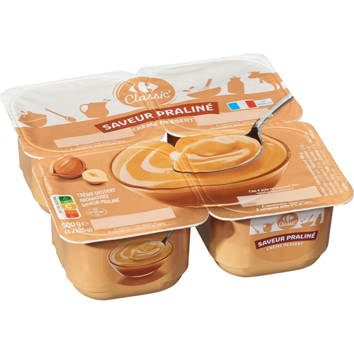 [3560070884728] CARREFOUR CLASSIC Praline Flavored Dessert Cream 4 pots of 125 g