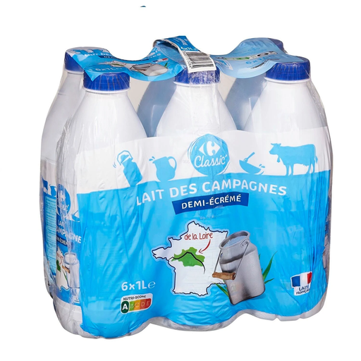 [3560071013264] CARREFOUR CLASSIC Semi-Skimmed Milk 6 bottles of 1 L