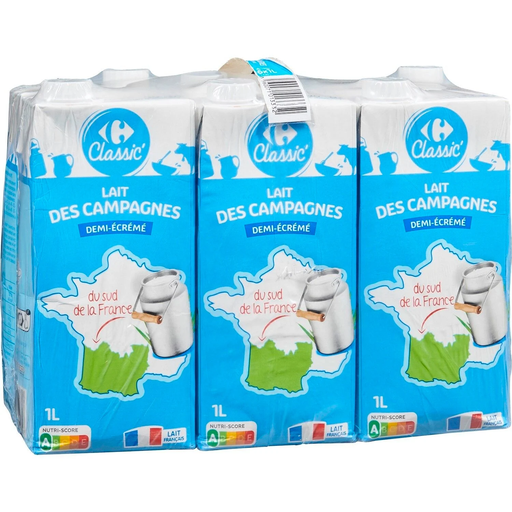 [3560071013332] CARREFOUR CLASSIC Semi-Skimmed Milk 6 bricks of 1 L