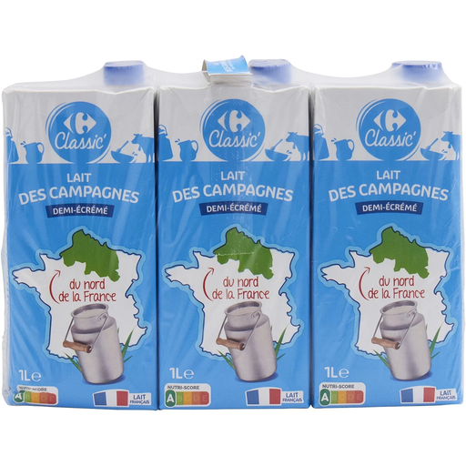 [3560071013387] CARREFOUR CLASSIC Semi-Skimmed Milk des Campagnes 6 x 1 L